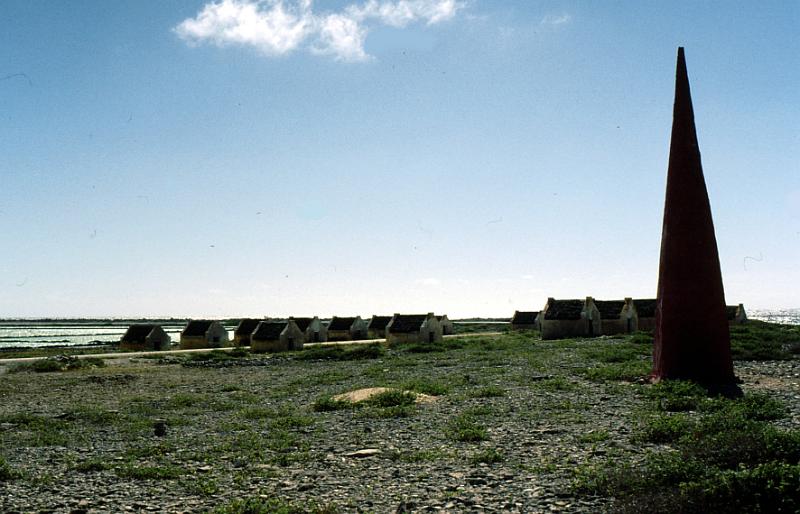 Untitled-Scanned-48 A property marker (foreground, right) and the tiny huts used to house the wretched slaves in early days of salt production.