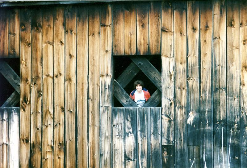 06 The Baltimore Covered Bridge: This Town Lattice Truss bridge, with arched portals, originally crossed the Great Brook in North Springfield on the road leading to the small town of Baltimore, Vermont. The thirty-seven foot long bridge was built in 1870 by Granville Leland and Dennis Allen. In 1970 the bridge was moved to its present location, adjacent to the Eureka Schoolhouse, by Milton S. Graton and dedicated in memory of U.S. Senator Ralph E. Flanders who was actively involved in preserving the bridge and the schoolhouse.