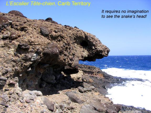 tete-chien-head Carib Territory & L'Escalier Tête-chien: Carib Territory is in the northeast (Atlantic coast).  Arawaks from South America colonized Caribbean islands, and were living on them when Columbus arrived.  These peoples acquired the name 