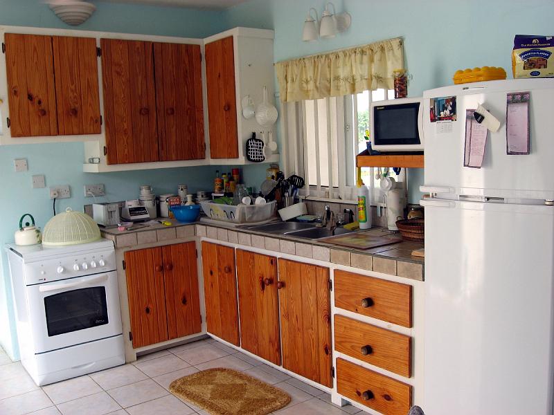 kitchen_IMG_0413 A few slides of our house.  We've added to the kitchen counter (three drawer section on the right and added a microwave shelf.  With the extra four feet of counter space thus created, it's a full kitchen.