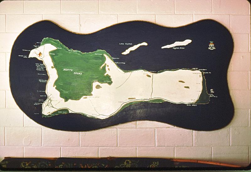 02-map We stayed at the Tortuga Club, on the east end of the island.  This map of the island was on the wall.  In the years since we've visited, the island has become an over-developed off-shore banking haven. [Wikipedia: Grand Cayman is the largest of the three Cayman Islands at about 196 km² and contains the capital George Town. Towns on the island are referred to as 