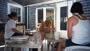 mt-teaching Mathilda (center) meanwhile was teaching pottery classes like this one when not incising or glazing at Chilmark Pottery.