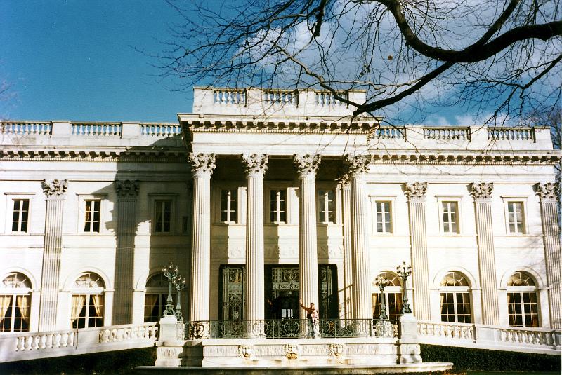 03 Marble House. one of the Gilded Age mansions of Newport, Rhode Island, was designed by the architect Richard Morris Hunt, and said to be inspired by the Petit Trianon at Versailles (which it resembles in little more than pilasters and balustrades). Marble House was built between 1888 and 1892 for William Kissam Vanderbilt, grandson of Commodore Cornelius Vanderbilt. The house was a social landmark that helped spark the transformation of Newport from a relatively relaxed summer colony of wooden houses to the now legendary resort of opulent stone palaces. It was reported to cost $11 million, of which $7 million was spent on 500,000 cubic feet of marble. Upon its completion, Mr. Vanderbilt gave the house to his wife Alva Erskine Smith as her 39th birthday present. William Vanderbilt's older brother Cornelius Vanderbilt II subsequently built the grandest of Newport cottages, The Breakers, between 1893 and 1895. After the Vanderbilts divorced in 1895, Alva married Oliver Hazard Perry Belmont, moving down the street to Belcourt. After his death, she reopened Marble House and added a Chinese Tea House on its seaside cliffs, where she hosted rallies for women's suffrage. She sold the house to Frederick H. Prince in 1932. (I think it's the most beautiful. -DT)