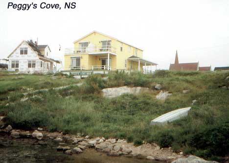 peggys-bb2 We stayed at the Peggy's Cove Bed & Breakfast (yellow building). What a view from our room (upper left)!