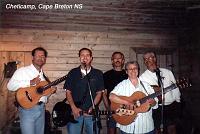 cheticamp-band The musician, all cousins, left to right, are P'tit Clarence Deveaux, Glen Borgeois, Clarence LaLiévre, Sylvia LaLiévre and Bruno Borgeois.