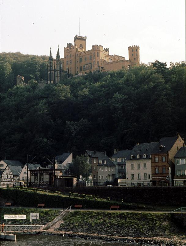 Burg_Rheinstein Burg Rheinstein. [From the Web site]: Particularly characteristic of the Rheinland castles is the position on a cliff, 260 ft. above the river. First mentioned in 1279, the castle became the property of the influential archbishop of Trier, Kuno von Falkenstein, in the 14th century. At the begining of the 19th century Prince Friedrich of Prussia acquired the ruins and had them rebuilt in psudo-Gothic style. Rheinstein contains a collection of armour and art treasures of the 16th & 17th century, which is well worth seeing.