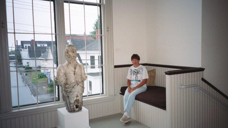 ruth-wyethchurch One of Andrew Wyeth's famous paintings is of his family's church in Rockland. It's now part of the Farnsworth Museum and houses multigenerational Wyeth works. Ruth here sits by the church's front 2nd-floor window.