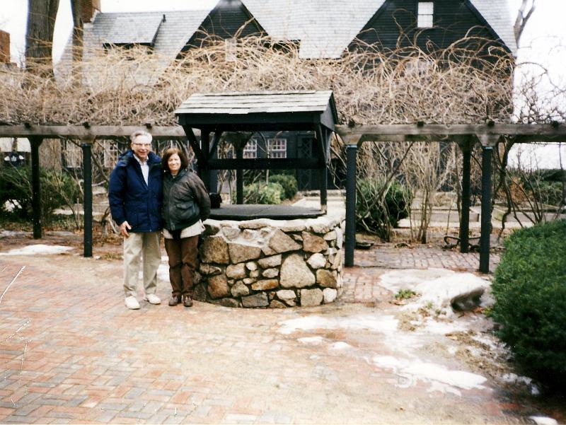 01_us Ruth and I at the House of the Seven Gables in Salem, MA; the house that Nathaniel Hawthorne used as the basis for his novel.  The house has numerous hidden stairways and rooms.
