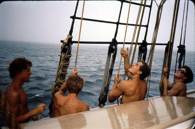 11-crew The crew were young, in shape, and (unlike us passengers) knew what to do.  However, they used us to help haul sails up.