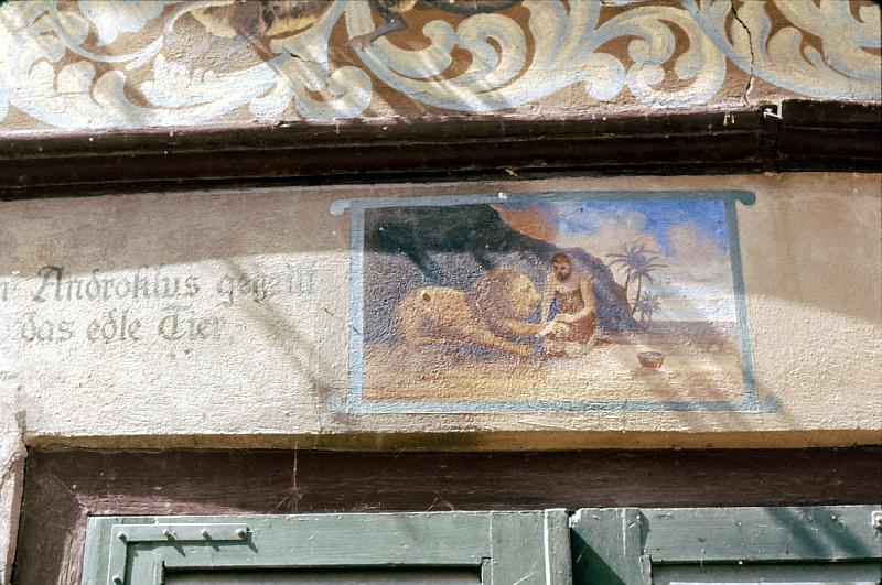 Androcles_helps_lion In this fresco, Androcles removes a thorn form a lion's paw.